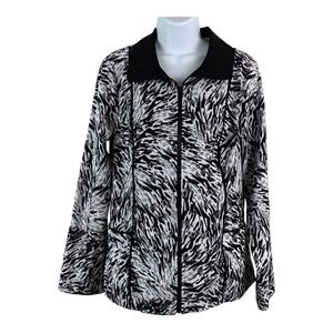 5/$25 Geometric Print Light Jacket Black White Zip Front  Pattern Activewear